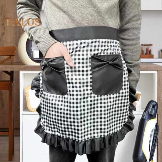 Kitchen Apron with Double Pockets Ruffle Trimmed Half Apron Adjustable Ties Western Pastry Work Clothes Apron