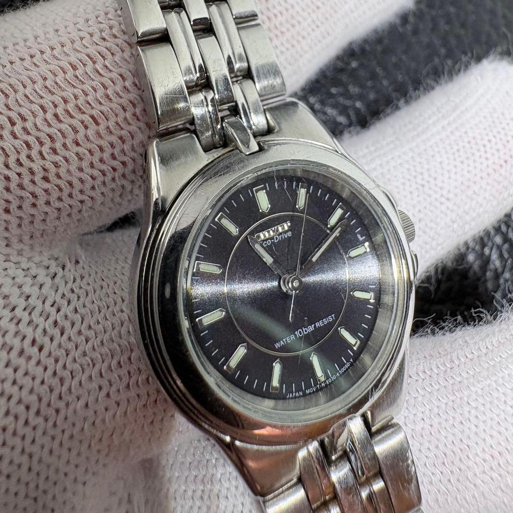 Used CITIZEN Eco Drive 10 ATM Water Resistant Working Product Black Watch Ladies