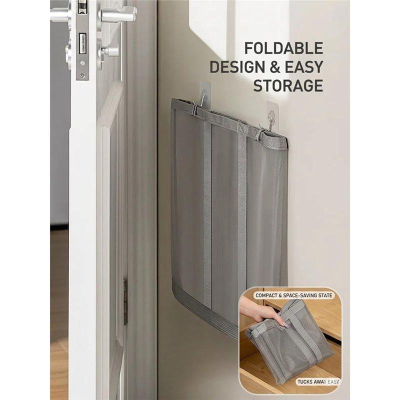 A03F-Mesh Laundry Basket Hamper With Reinforced Handles, Foldable Hanging Storage Bag For Bathroom, Dorm, Travel& Sports