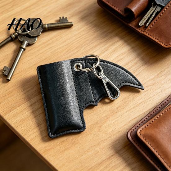 Durable Faux Leather Charm Lip Balm Case Bat Keychain, Lipstick Chapstick Punk Protective Personalized Bag Keychain Gift Sleeve Charm, Car Key