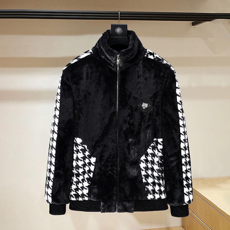 

Men s Golden Sable Velvet Fur Jacket - Fashionable Stand Collar Autumn/Winter Coat 5XL