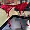 Embroidery Floral Sheer Mesh Patchwork Garter Belt With Bowknot 4 Straps Back Clasps Elastic Suspenders Sexy Lingerie Underwear