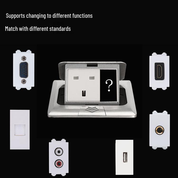Silver Black Hidden Floor Socket - UK/Thai 15A, US Standard, Six-Hole Floor Power Outlet