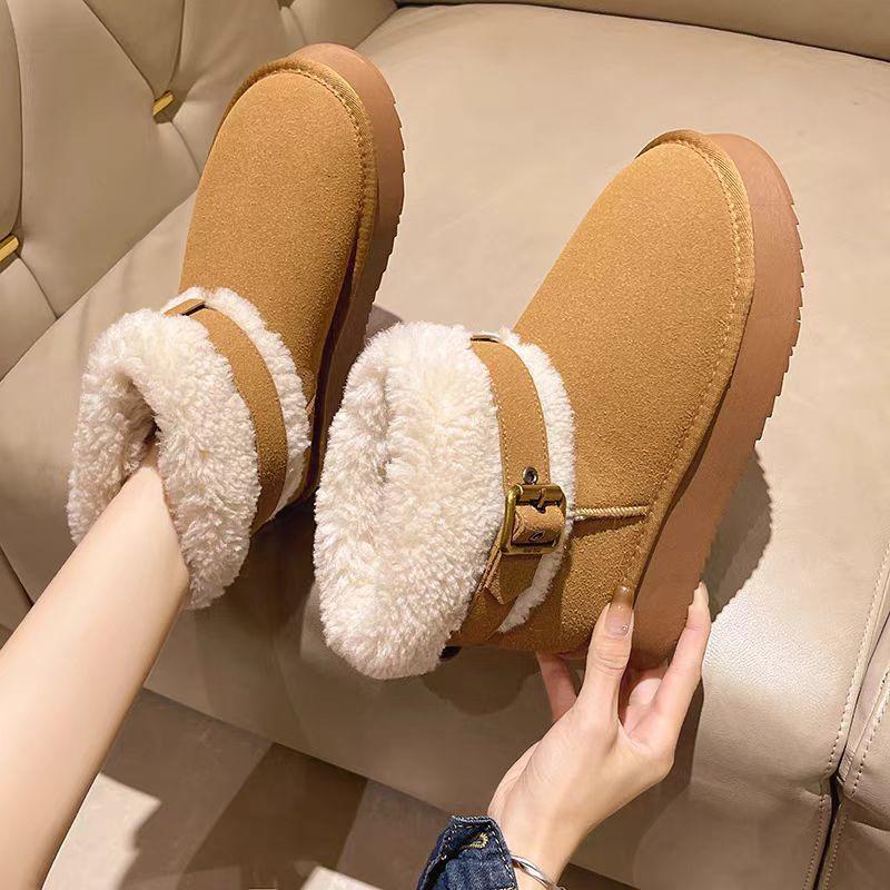 Mode Gula Rund Tå Fleecefodrade Damskor Vinter Plattform Ankel 2025 Nyhet Chic och Elegant Goth Vadderade Snökängor för Kvinnor