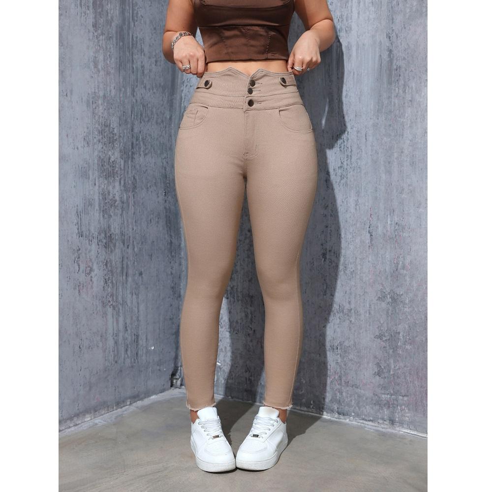 Women High Waist Slim Stretch Denim Jeans Ladies Bodycon Button Pencil Pants