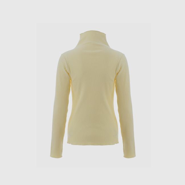 REEMNIK High-Neck Two-Way Zip-Up Ribbed Knit Top [Yellow]