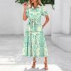 Womens Summer Dresses Short Sleeve Button Tie Waist Boho Flowy Maxi Dress