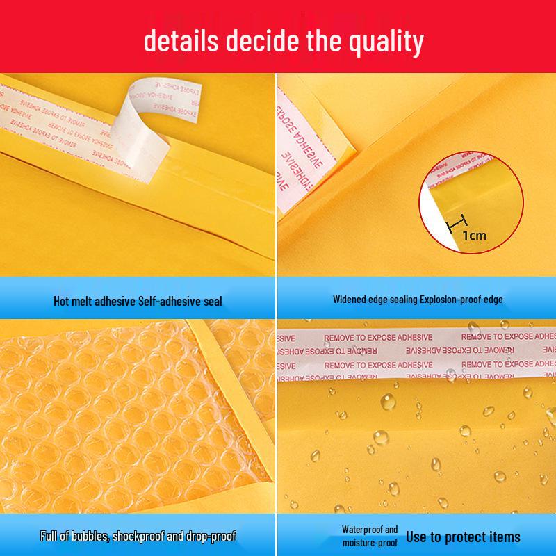 Yellow Kraft Bubble Envelope - Thickened, Anti-Fall, Self-Adhesive Packaging for Books and Jewelry