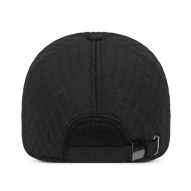 Men's Autumn Winter Velvet Thick Ear Protection Cold-Proof Warm Baseball Cap Rhombic Embroidered Duck Tongue Cotton Cap