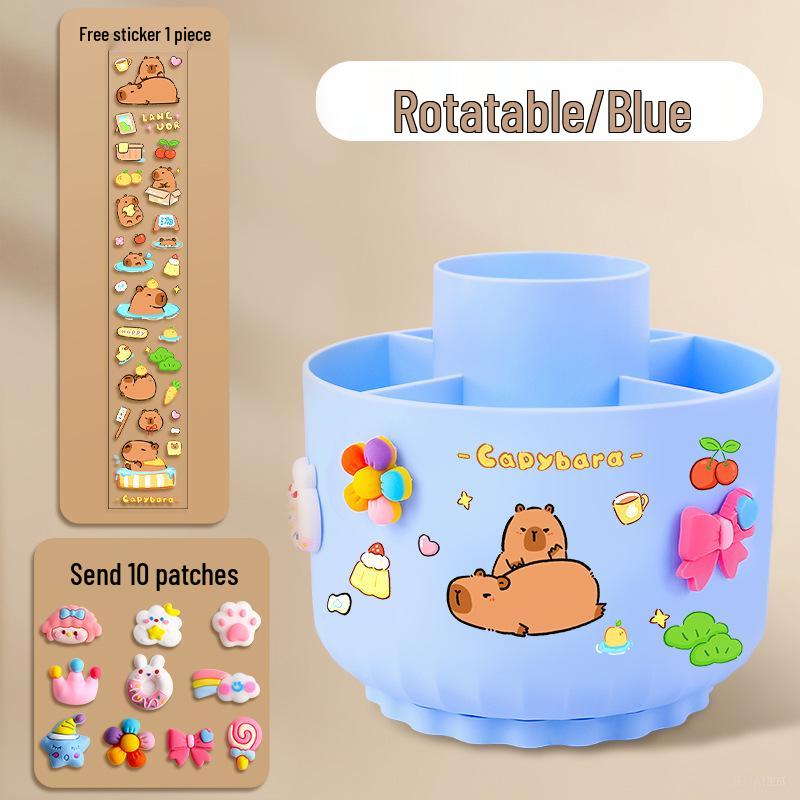 Rotating 5-Grid Pen Holder: Large Capacity Stationery Organizer for Primary School Students