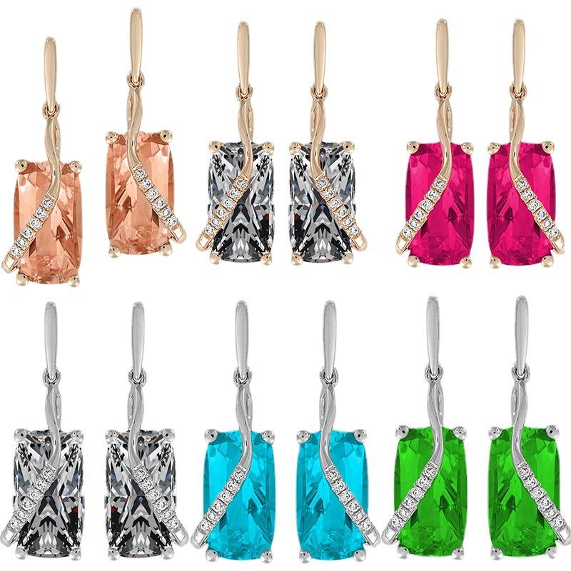 Amazon Chamfered Princess Square Diamond Colorful Earrings Sapphire Ear Hooks