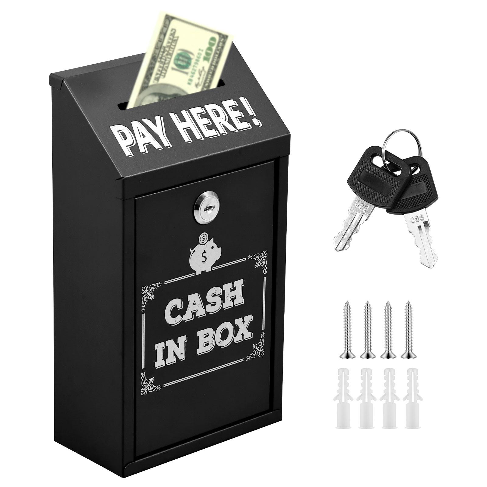 Metal Donation Box with Top Slot and lock-Cash Lock Box Rustproof Wall Mounted Cash Drop Box for Business Home Office Outdoor rosso