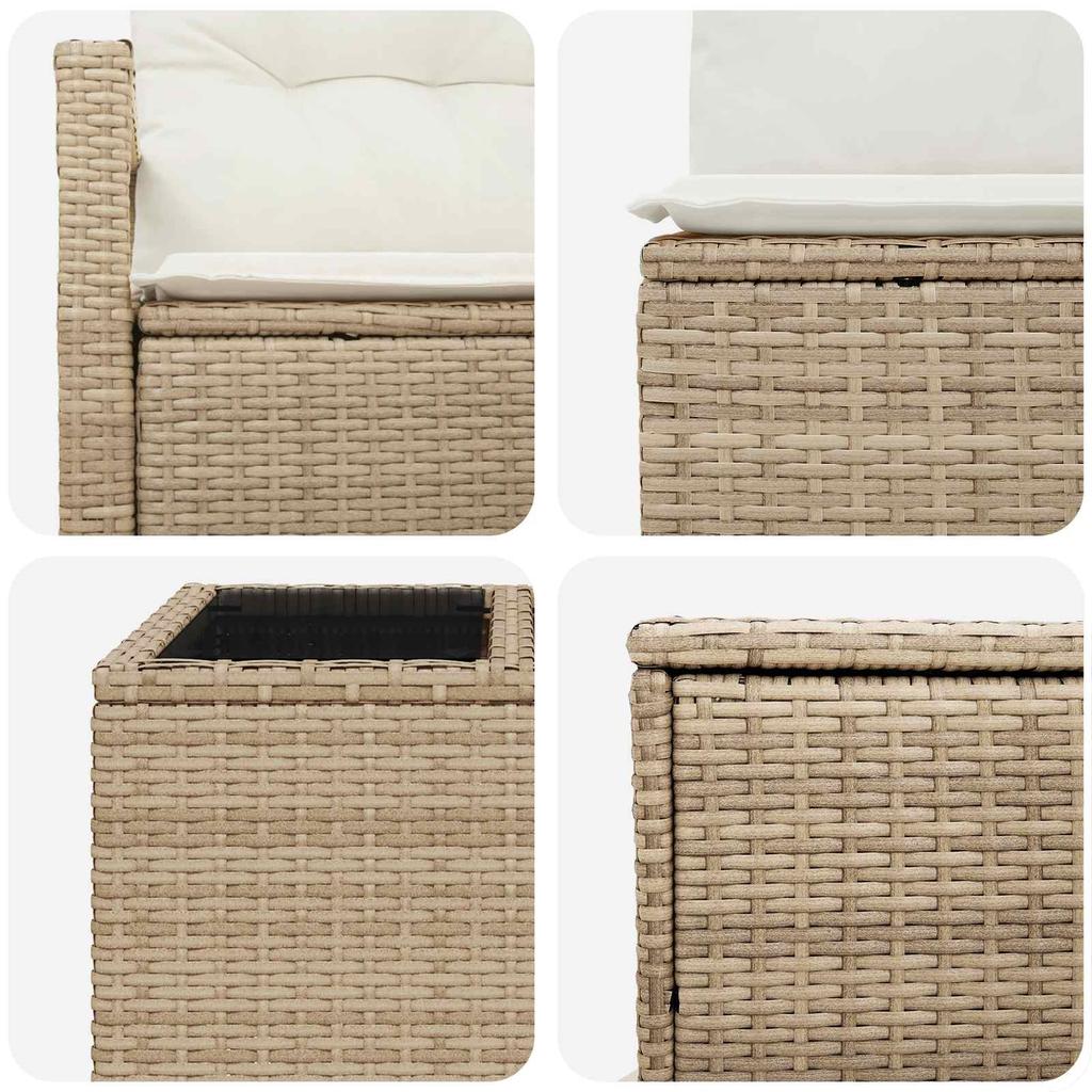 Sofa Set 8 Pcs Beige and Cream White Poly Rattan and Steel