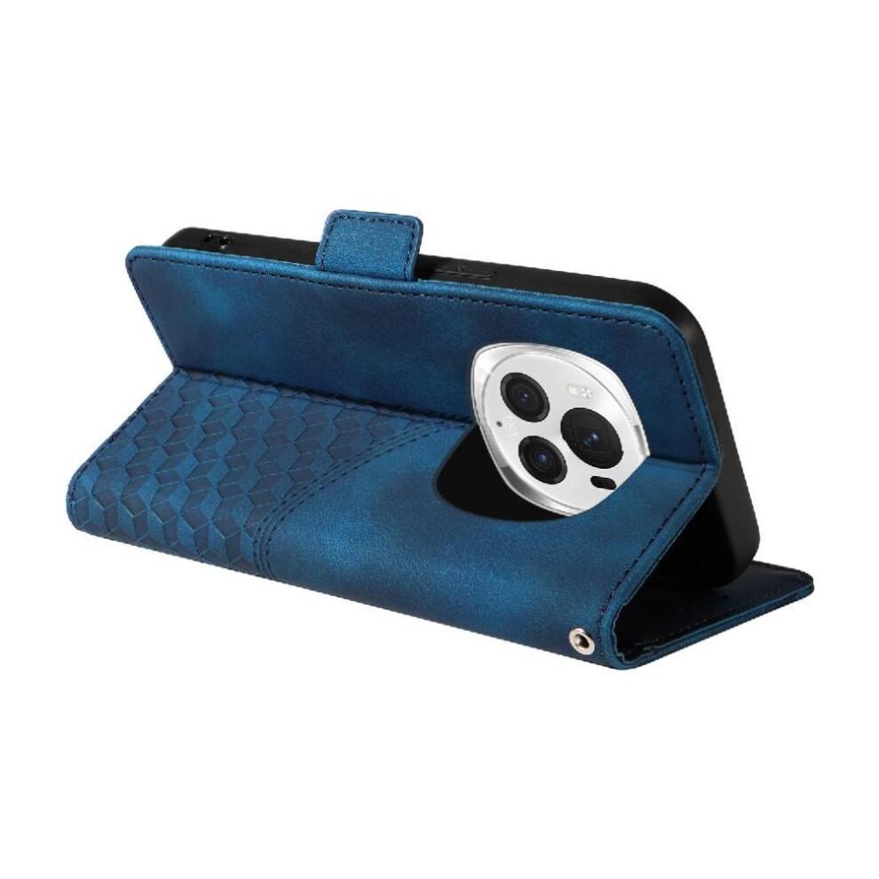 (Blue) Case for Honor Magic 6 Pro Protective Cover Quilted Pattern Card Slot Holders Leather