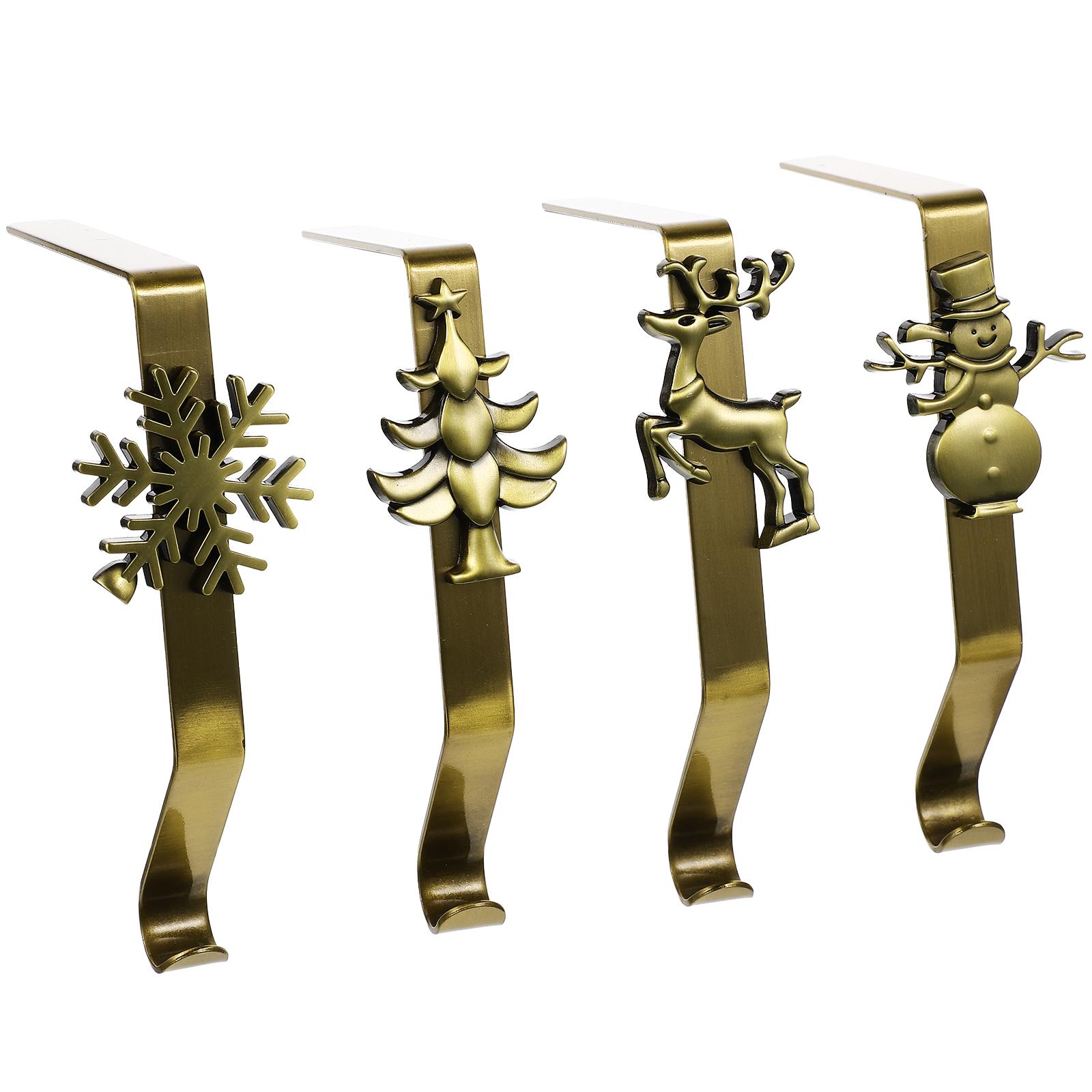 

4Pcs Premium Iron Xmas Stocking Holders Fireplace Hanging Hooks Christmas Decor Mantel Hook Christmas Stockings Holder золотистый