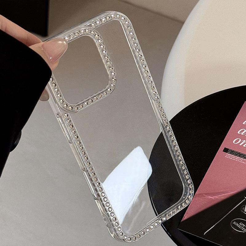 Border Rhinestone Glitter Powder Transparent Suitable for Apple 16 Mobile Phone Case 15promax Anti Fall IPhone 13 Soft 11
