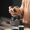 Susi Hand-Painted Ceramic Landscape Tea Set with Beam Handle Pot (1 Pot, 6 Cups)