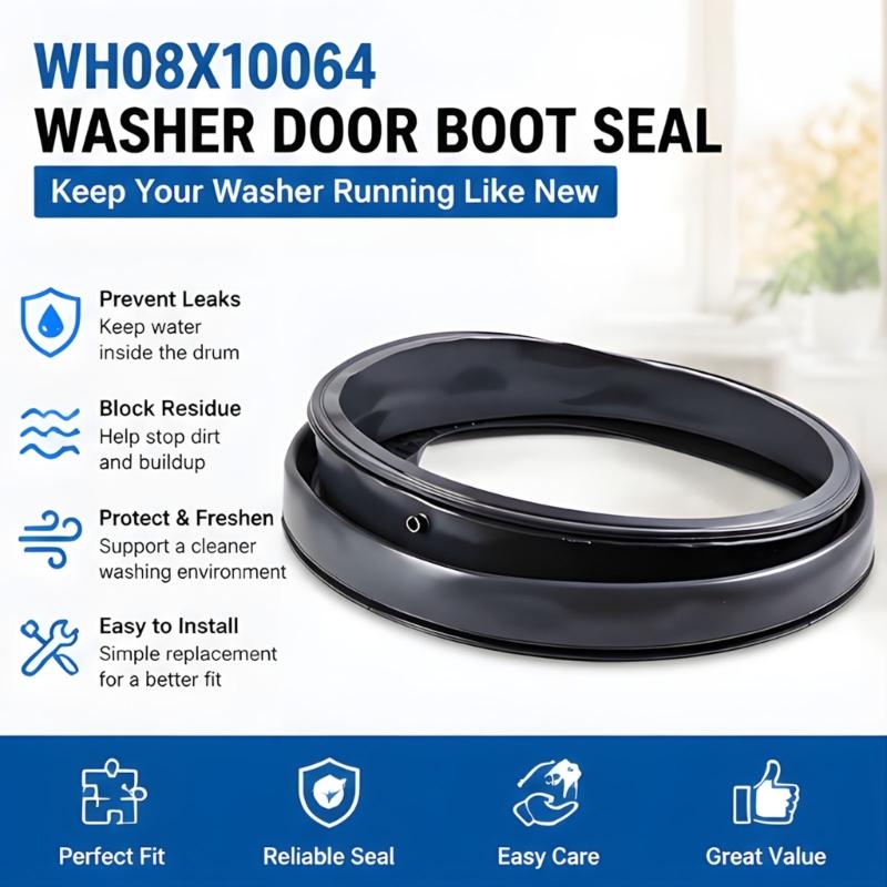 Rubber Washer Door Gasket Replacement WH08X10064, Molded Front-Load Washing Machine Seal That Helps Contain Wash Water Around the Door Opening