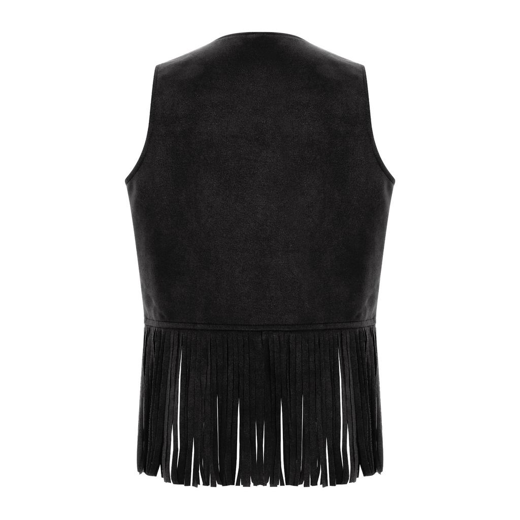 Unisex Dětská kovbojská vesta Otevřená vesta Hruď Ozdobné cvočky Design střapců Třásně Lem Západní párty kostým