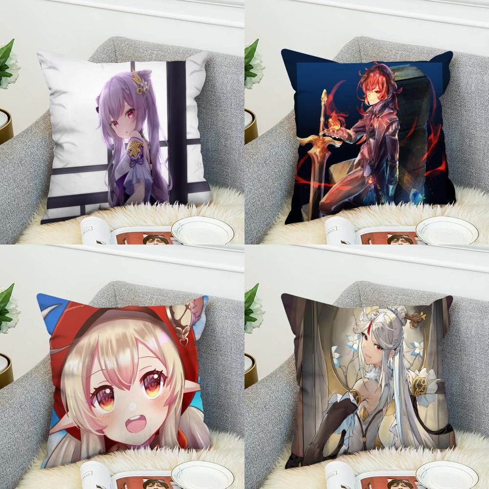 Genshin Impact Pillow Case For Car Sofa Decorative Home Doublesided Print Plush Square Throw Pillow Cushion Cover