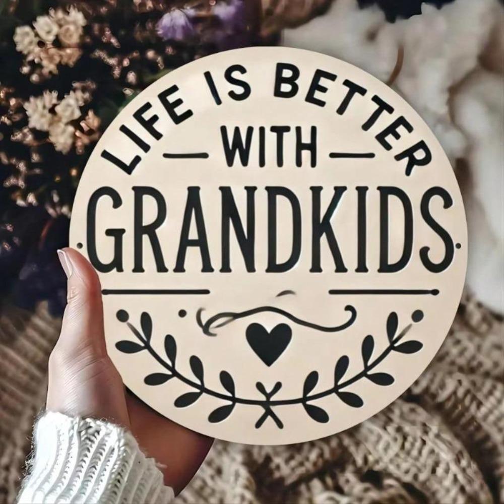 Vintage Floral Heart Aluminum Wall Art Sign Grandkids Round Decor