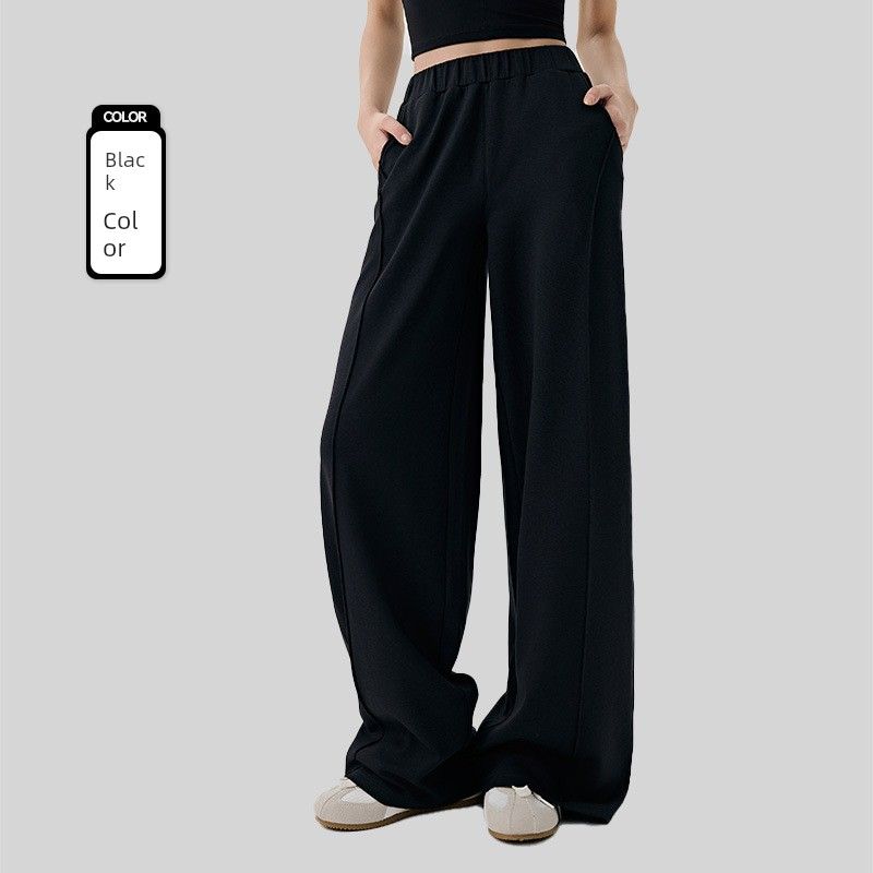 

Lu Same Style Hot Temm Fleece Lined Padded Warm Keeping Straight-Leg Pants Female Fall and Winter New Arrival Micro La Loose Pants Sports Pants Black 8/L