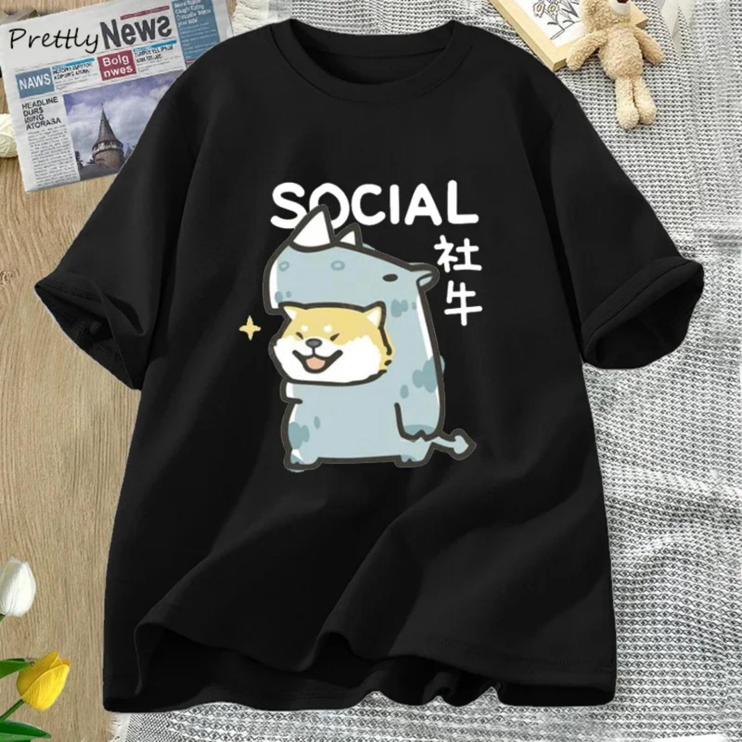 

Funny Shiba Inu Letter T Shirt Women Men Summer Oversized Tshirt Cartoon Cotton Short Sleeve Tees Breathable Womens T-Shirts S