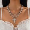 Cyberpunk Cross Pendant Necklace Female, Personalized Metal Rivet Imitation Pearl Clavicle Necklace