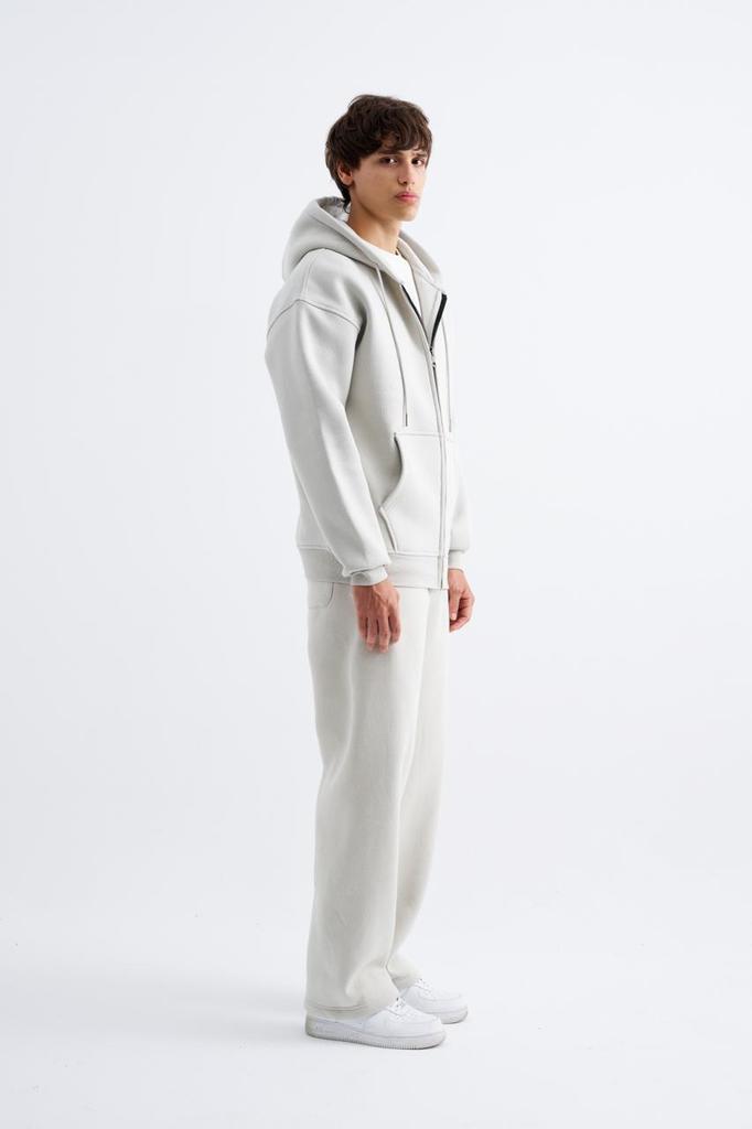 Męska Bluza Oversize Basic Rozpinana z Kapturem i Kieszeniami - Kosmiczna Szary