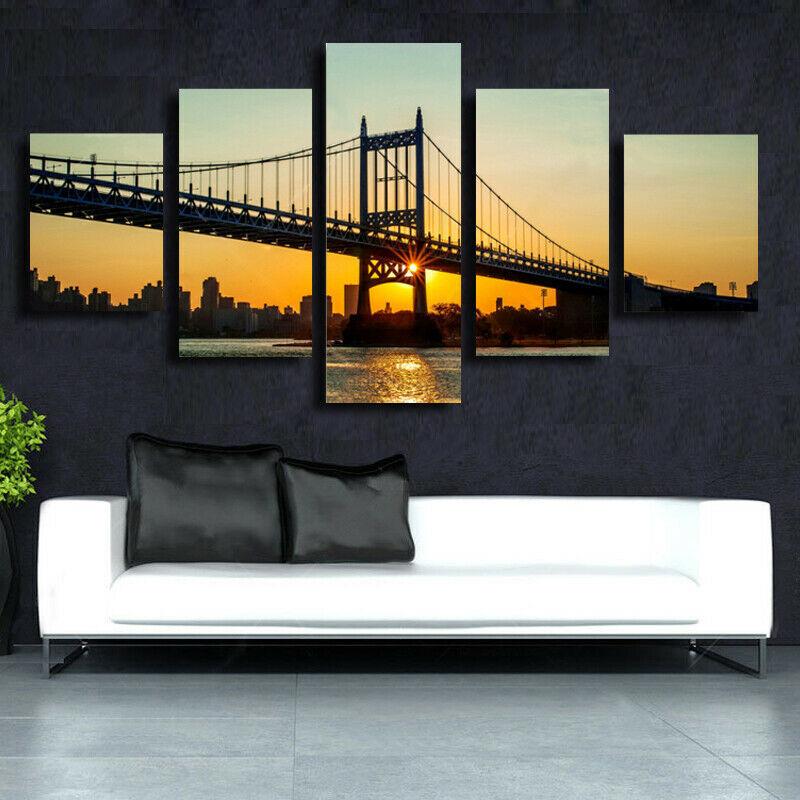 5Pcs 5 Pieces Canvas Wall Art Poster and Print Living Room New York Bridge No Framed Paintings Home Decor Abstract 5 Panel
