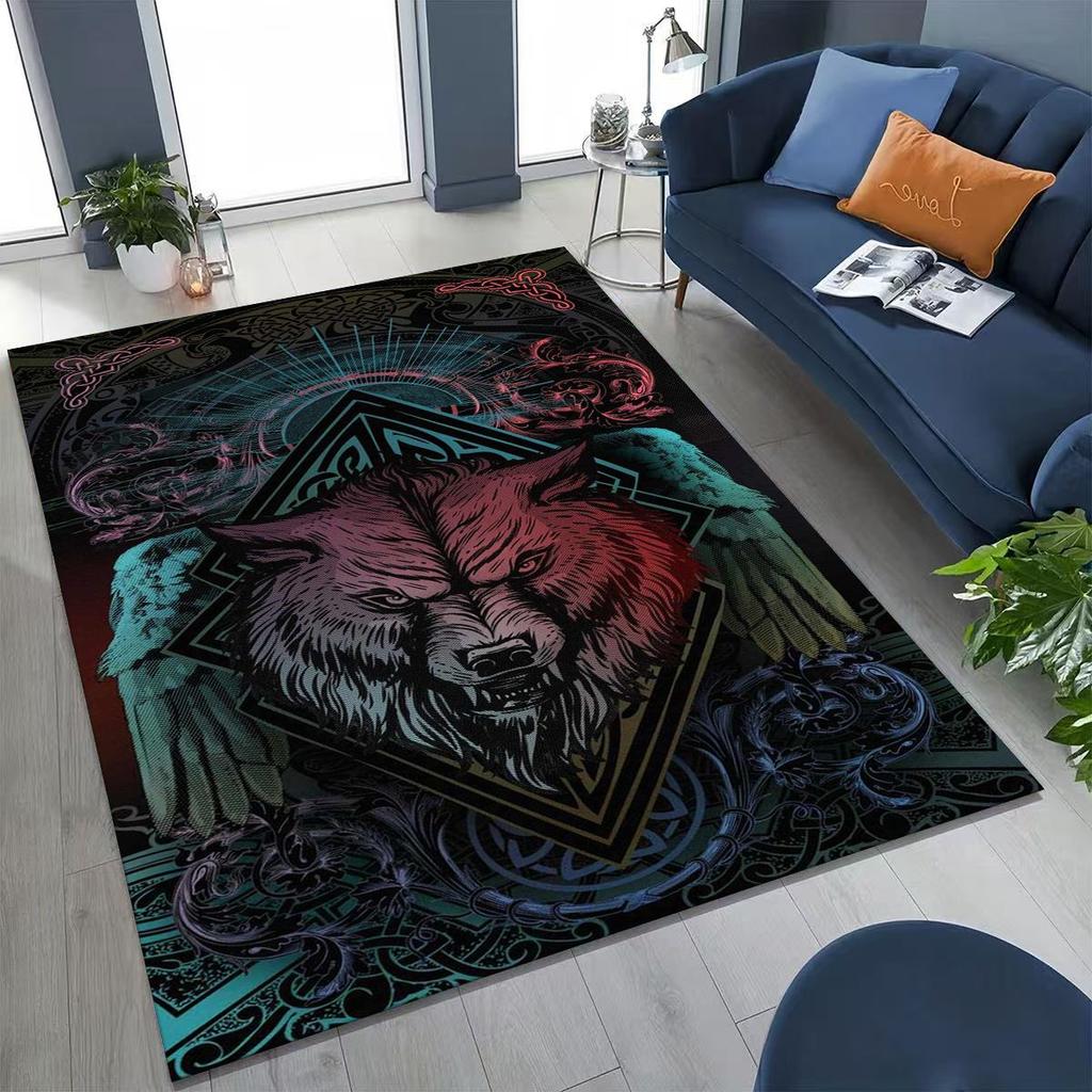 Nordic Viking Warrior Symbol Valhalla Valknut Rune Moto Rug for Bedroom Living Room Sofa Home Doormat Decor,Non-slip Floor Mat