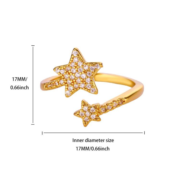 Full Diamond Inlaid Multilateral Star Ring Opening Adjustable Female Geometry Light Luxury Simple Zircon Ring New