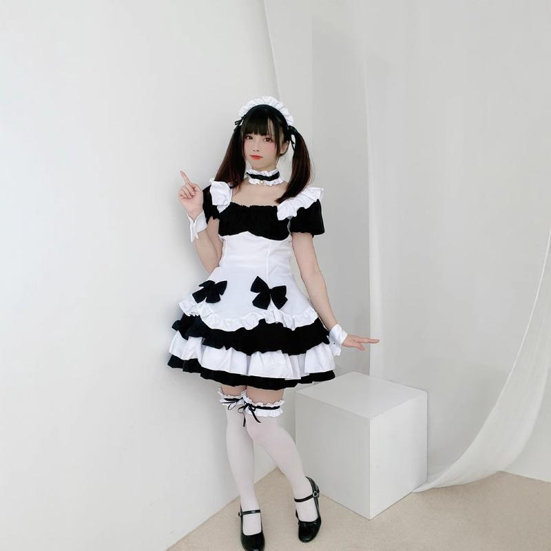 Miracle Nikki Black and White Chocolate Super Cute Maid Costume Lolita Dress Set
