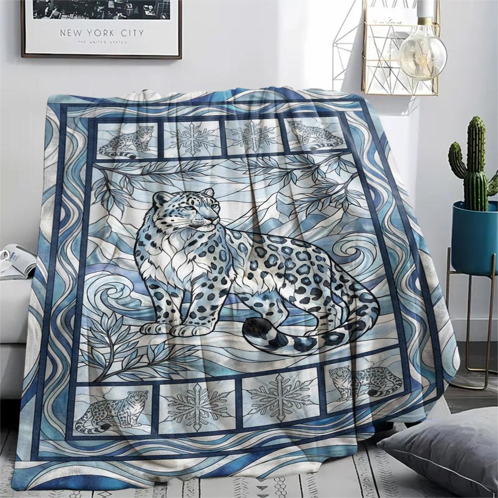 Snow Leopard Animal Print Flannel Blanket, High quality Comfortable for All Seasons, Home Decor, Warmth and Comfort, Perfect for Christmas Gifts125