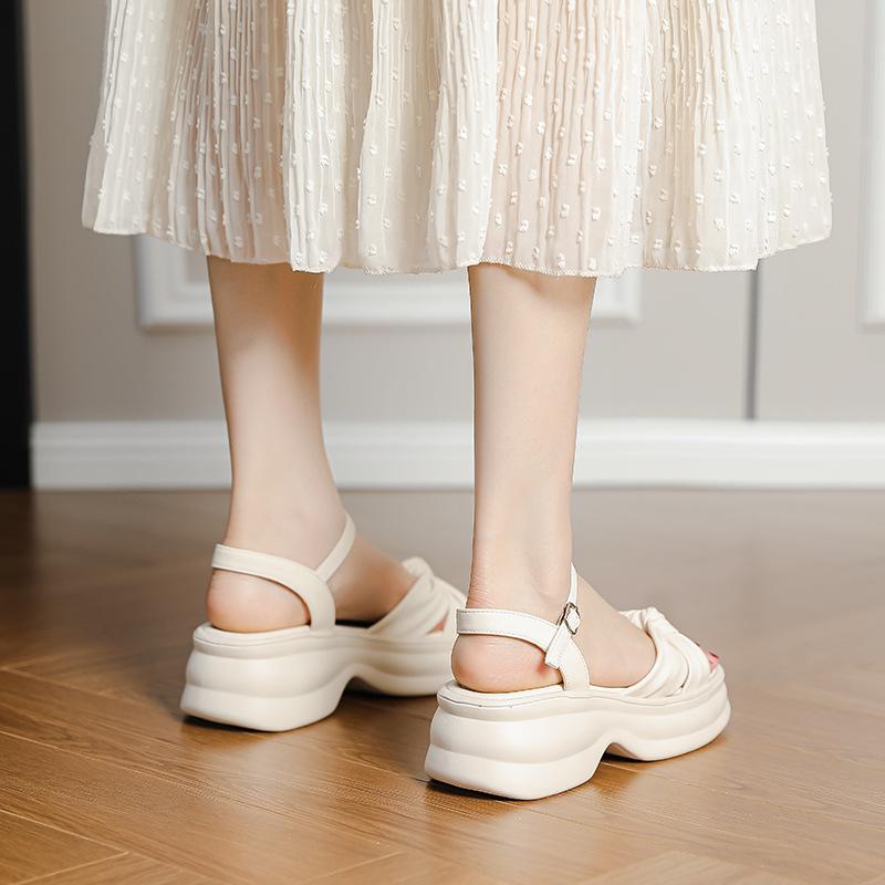 Fairy wind platform sandals women wear summer models 2025 new bow thick heel with fashion beach shoes