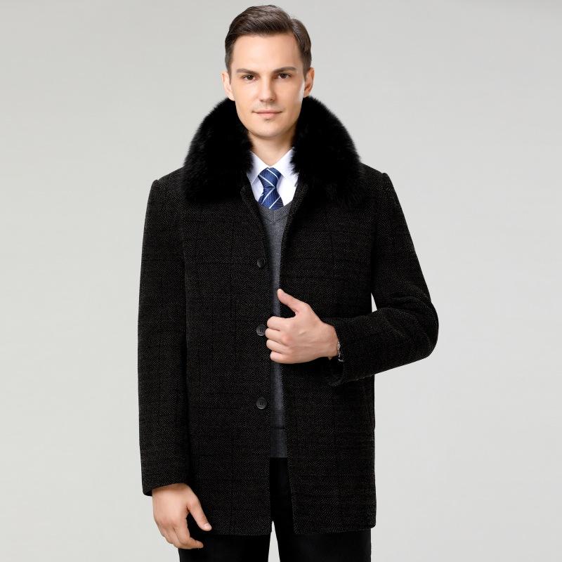 

Осенне-зимние пальто средней длины для мужчин среднего и пожилого возраста из утолщенного кашемира, пальто из шерсти для пап и дедушек 195
