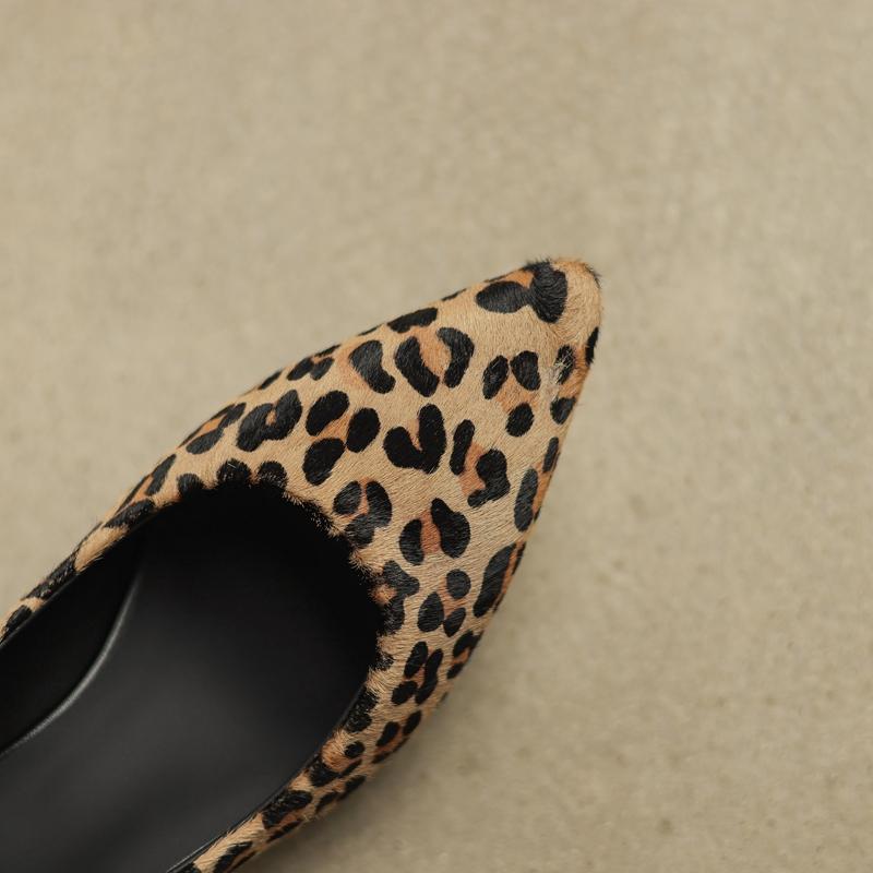 Fashion Women's New Style Horsehair Pointed Leopard Print High Heels In Large Size, Comfortable and Breathable Single Shoes, Work Shoes