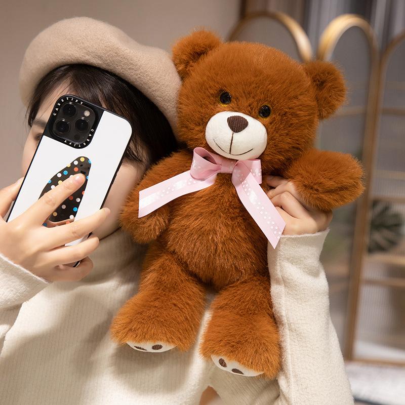 Bow Tie Bear Plush Toy, Cute Creative Teddy Bear Stuffed Animal, Soft Cuddly Toy for Kids Birthday Holiday Gift, 20cm