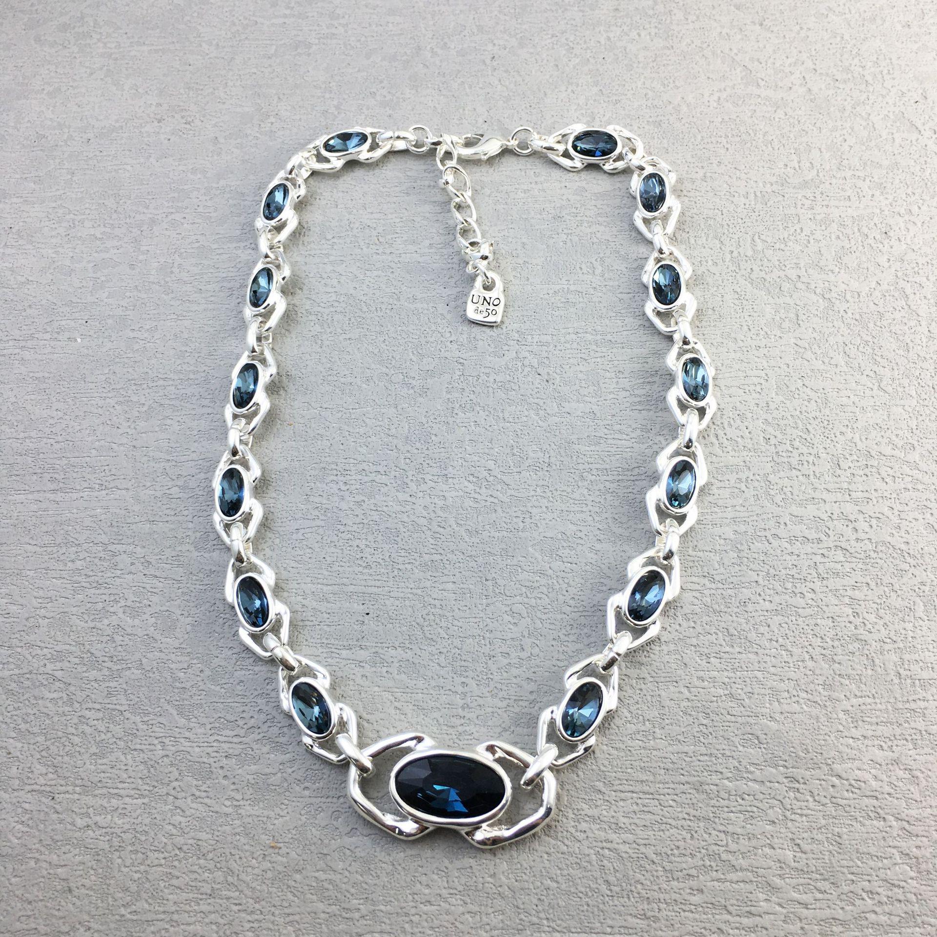 UNOde50 Luxury Blue Crystal Necklace - Trendy Spanish Brand 36+6 cm