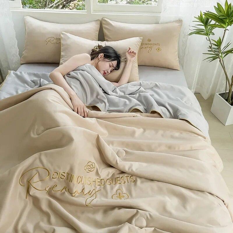 Summer Ice Silk Summer Cool Quilt Set of Four, Machine Washable, Water Washable, Breathable In Summer