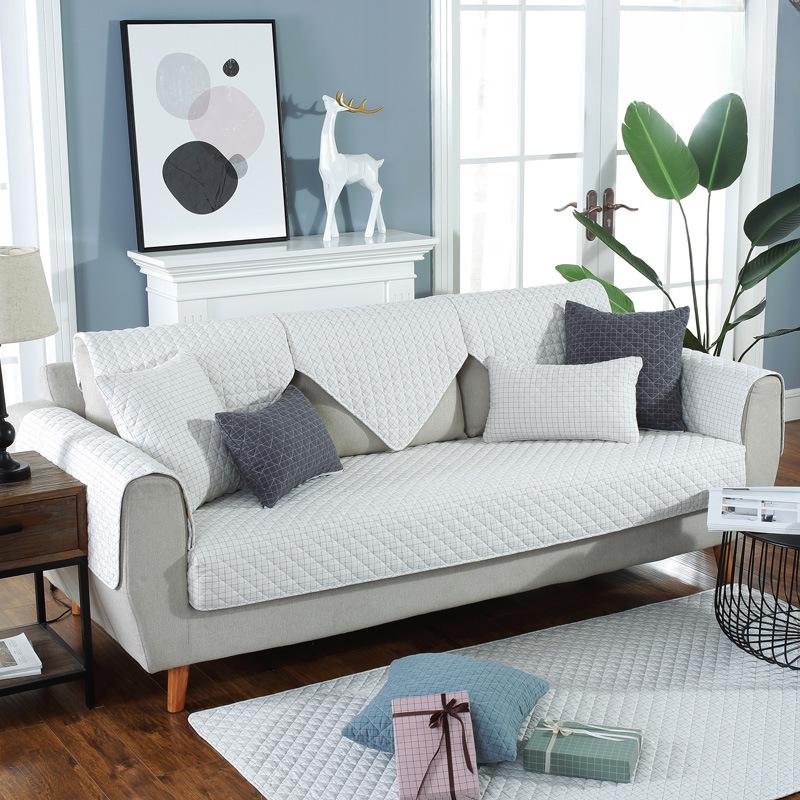 Modern Simple Four Seasons Universal Yarn-Dyed Washed Cotton Sofa Cushion Fabric Non-Slip Leather Sofa Cover Towel Cushion