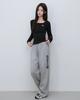 MUAHMUAH Square Dot Henley Neck Crop Long Sleeve Tee [2 Colors]