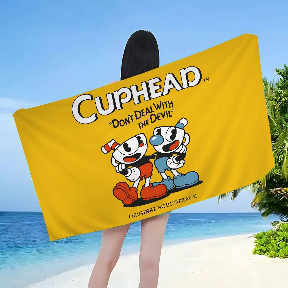 Kreslený C-Cuphead Anime Velké Mikrovláknové Plážové Ručníky Rychleschnoucí Ručník Písečné Plážové Ručníky Ručník k Bazénu Na Cestování Plavání Bazén Jóga