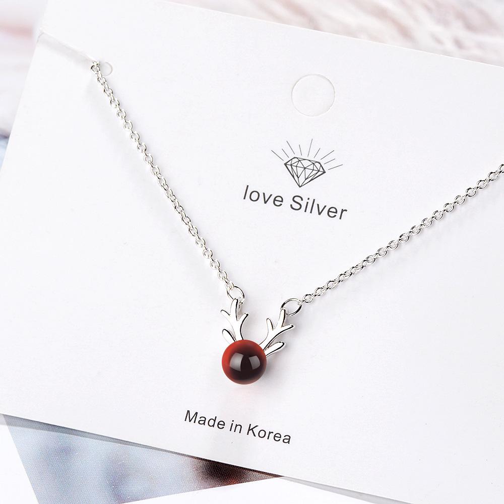 Red Garnet Antler Necklace - Korean Style Simple Clavicle Chain for Women