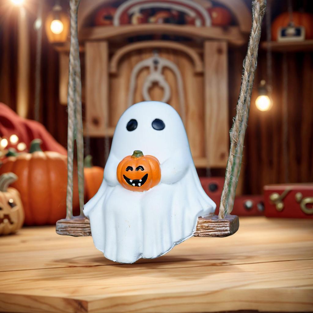 Halloween Tree Ornaments Outdoor Halloween Swing Ghost Pumpkin Decor Decorative Resin Figurine Pendant For Shelf Door Desktop