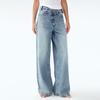 Women's Casual Fashion Color Elastic Waist Pockets Wide Leg Straight Jeans Pants