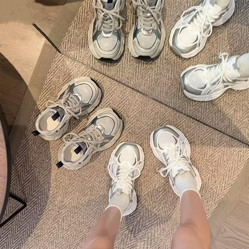 European station mesh dad shoes women's shoes show feet small women's shoes 2025 spring new thick-soled height-increasing versatile sports shoes