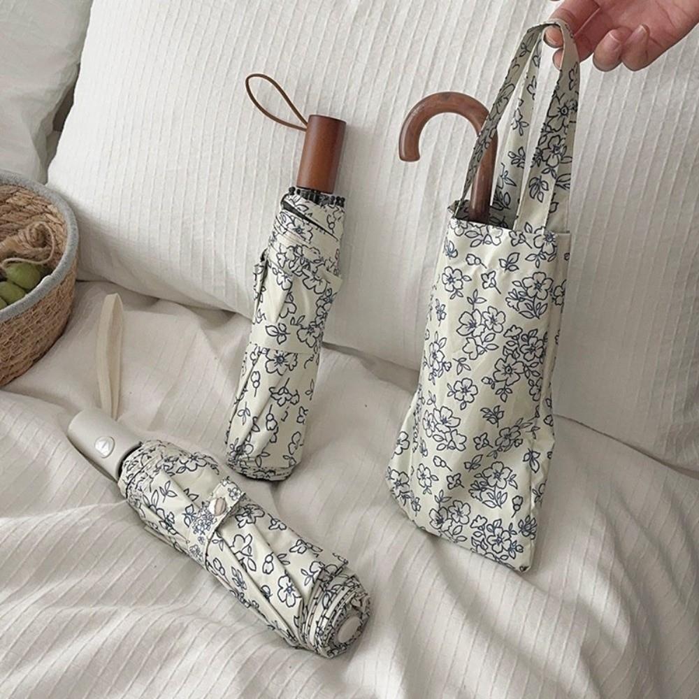 Sun Protection Retro Floral Umbrella UV Protection Handheld Portable Folding Umbrella Rain Protection Windproof