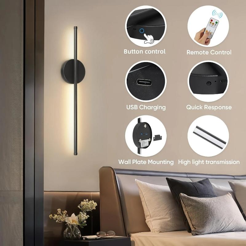 Battery Operated Wall Sconce Wireless LED Light 5v with Remote Control USB Rechargeable Wall Lights for Bedroom Living Room