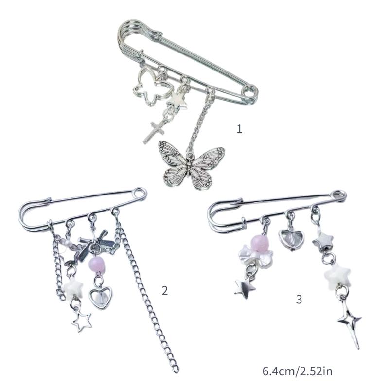 Broche Élégante avec Étoile Cœur Nœud Papillon Chaîne Accent Insigne Argenté Tendance Broche Accessoire pour Collectionneurs